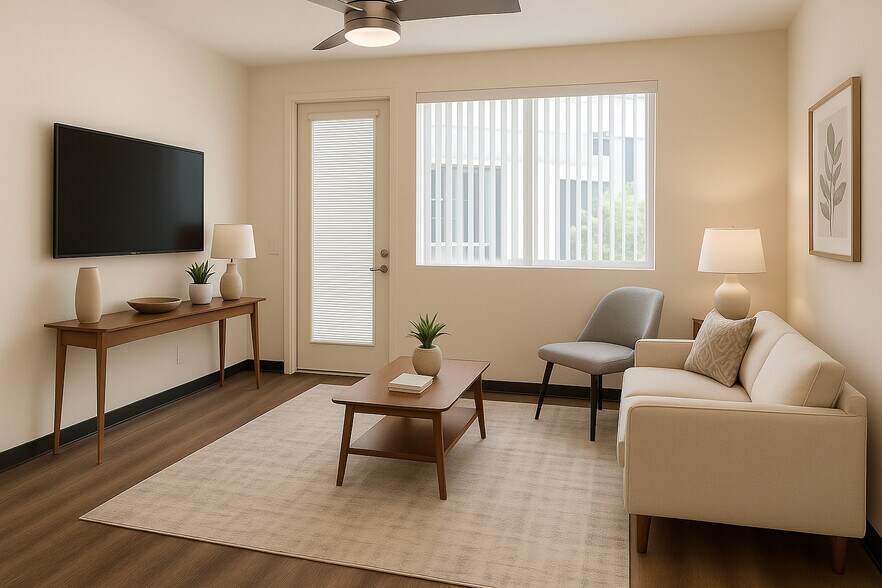 1 Bedroom Living Room - The Cascalote Senior Apartments
