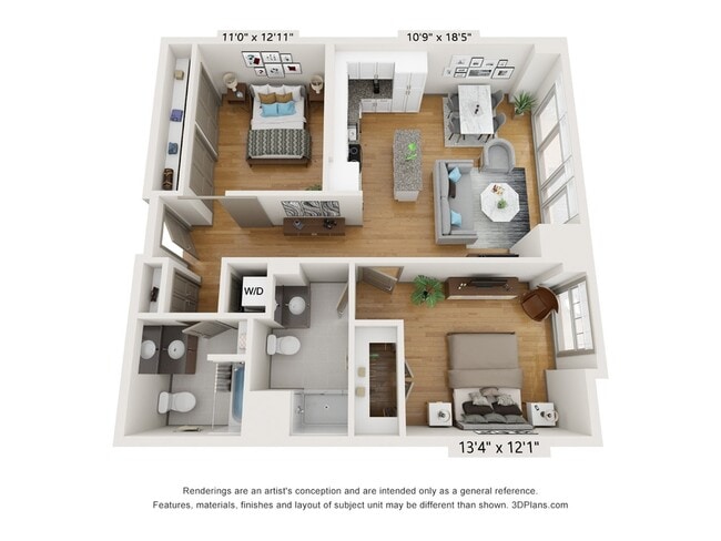 2 bed, 2 bath 1109sf - The Collins