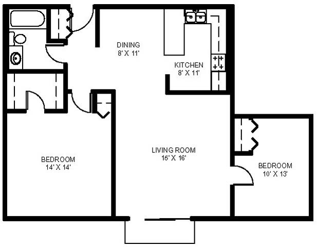 Two Bedroom One Bath A - Buffalo Creek Apartments