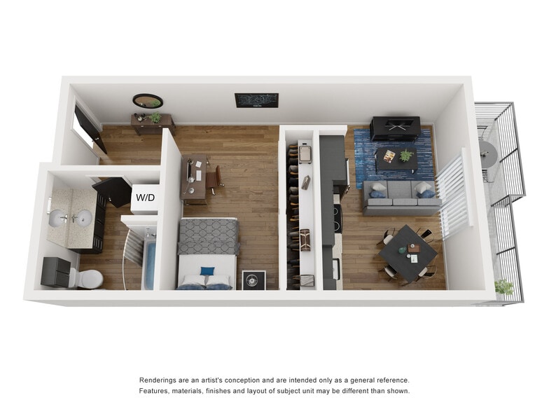 Open 1BD, 1BA Type H 498Sq. Ft. - Proctor Flats