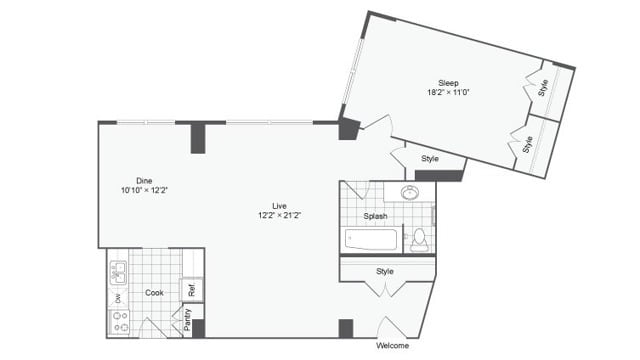 Cumberland W/D Floorplan - The Social North Charles®