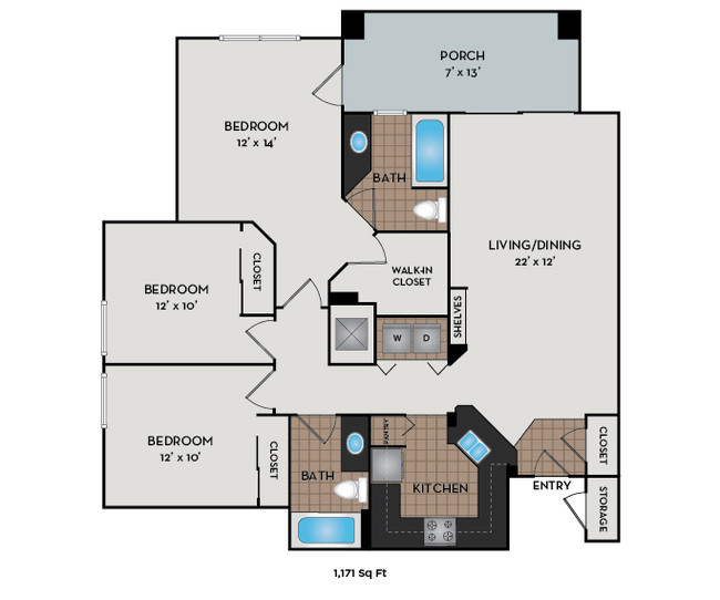 Cypress floor plan - 1,171 Sq Ft - Highland Crossing and Highland Square