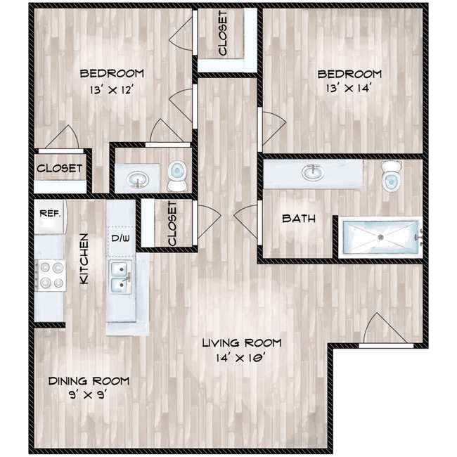 2bdrm2b 1000sf.png - The Citadel at Med Center Houston Apartments