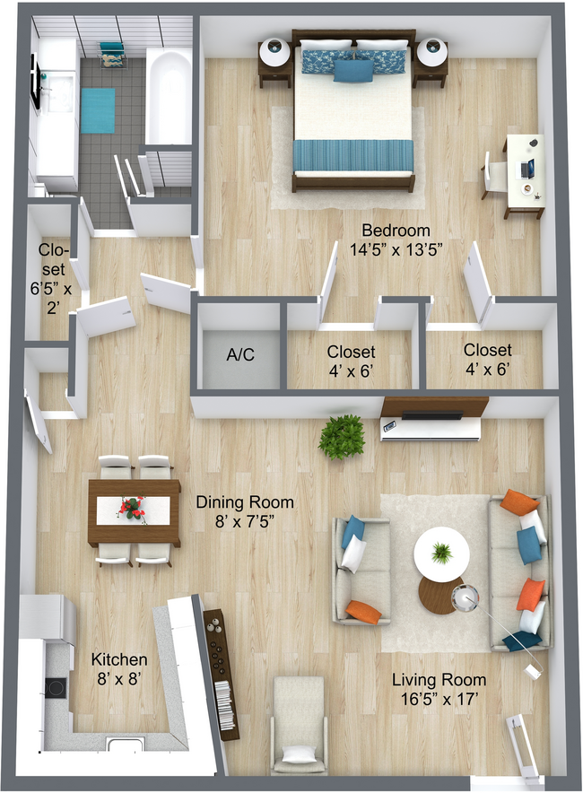 1 Bedroom, 1 Bathroom - 1305 Memorial Apartments