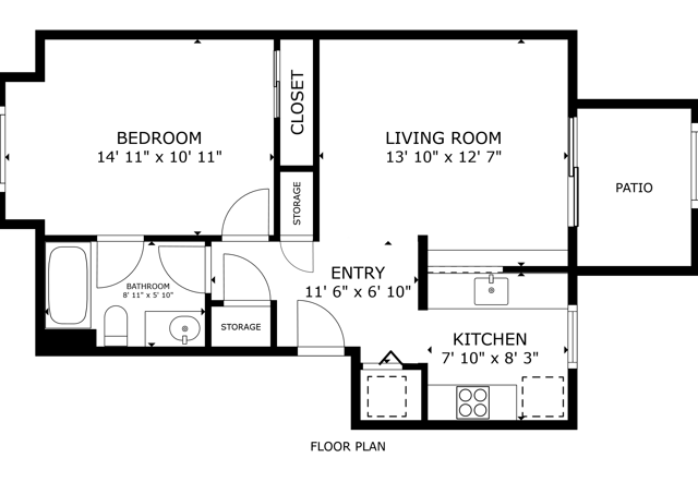 One Bedroom 605 Sq Ft - Villas at Lawrence