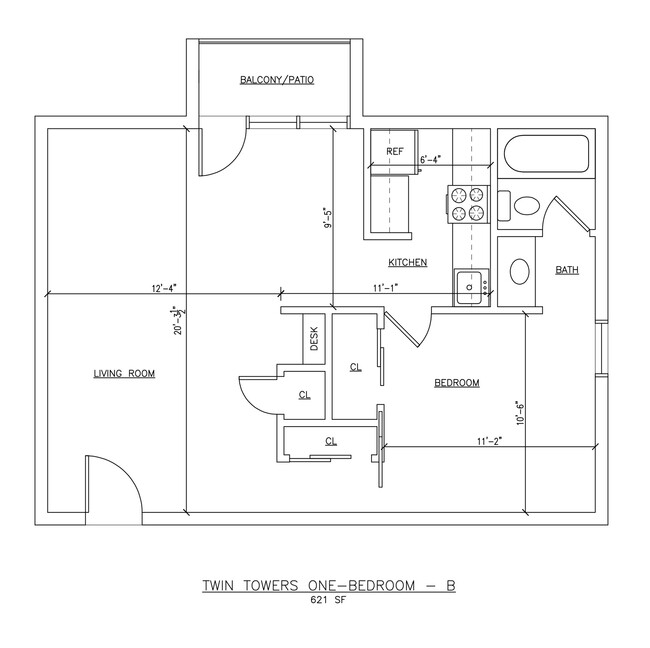 One Bedroom Floor Plan (B) - Twin Towers