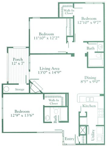 3 Bedroom / 2 Bath / 1221 Sq.Ft. - Southern Village Apartments