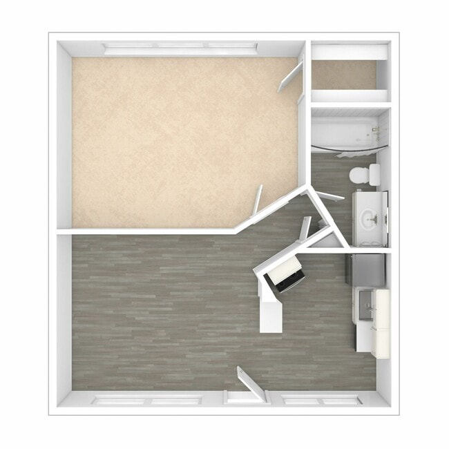 3D Unfurnished One-Bedroom Floor Plan - Elivia Apartments