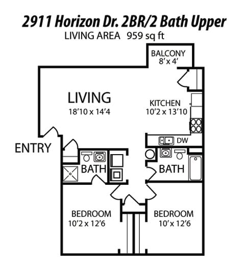 2 BR 2 Bath Upper - 2911-2915 Horizon Dr.