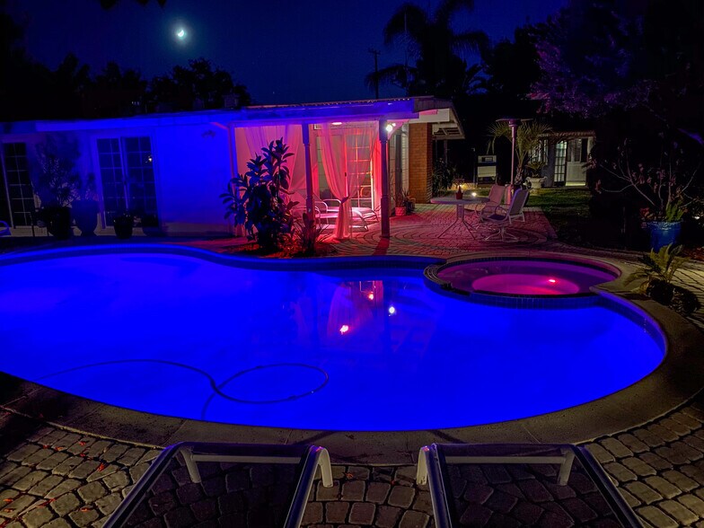 Pool area at night - 134 Tyler Ct