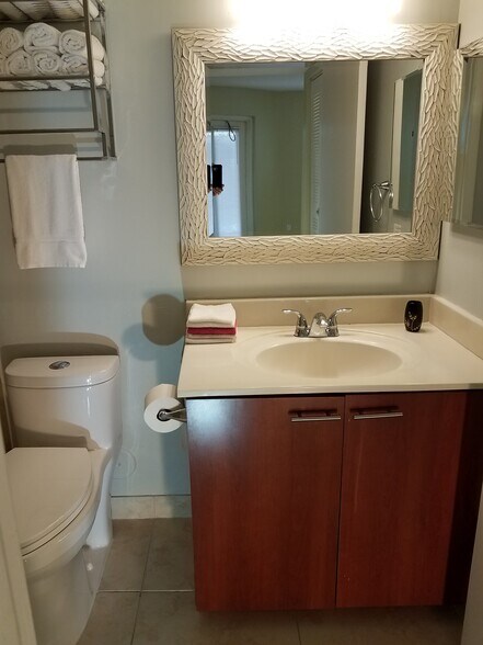 Upgraded open bathroom w/ awesome lighting. - 550 S Park Rd