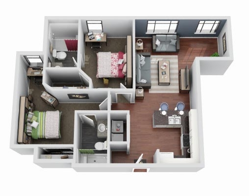 2BR/2BA L-Shaped - NorthView Student Apartments