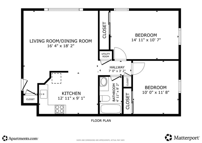 2BR, 1 BA - 855SF - Princeton Apartments