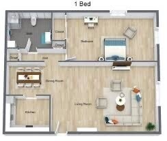 1 Bedroom/ 1 Bath Floor Plan - The Flats at Rutgers