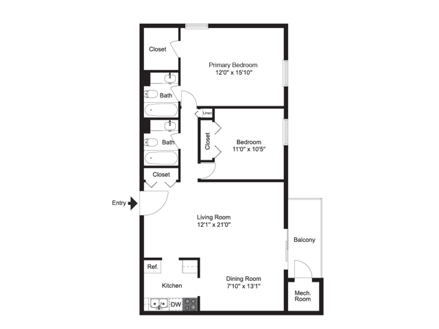 Two Bedroom Two Bathroom - Lansdowne Towers Apartments