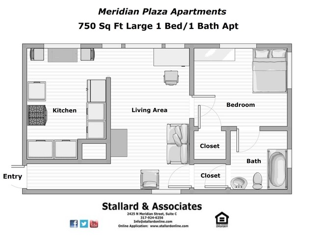 Floorplan - 1 & 2 Bedroom Apartments in Downtown Indianapolis - Meridian Plaza Awaits You!