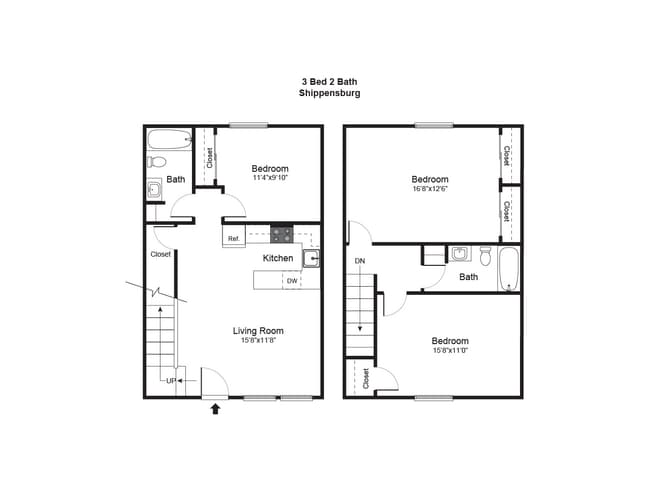 Three Bedroom 2 Bathroom - Shippensburg Village Townhomes