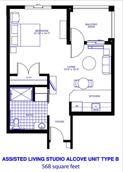 Assisted Living Studio Alcove Unit Type B - Patriots Landing Independent/Assisted Living