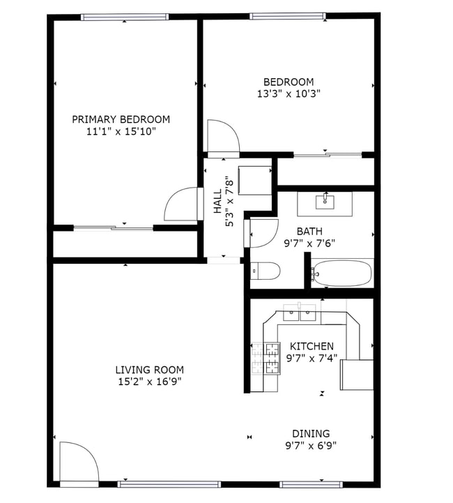2BR/1BA Layout - Winnetka Gardens Apartments