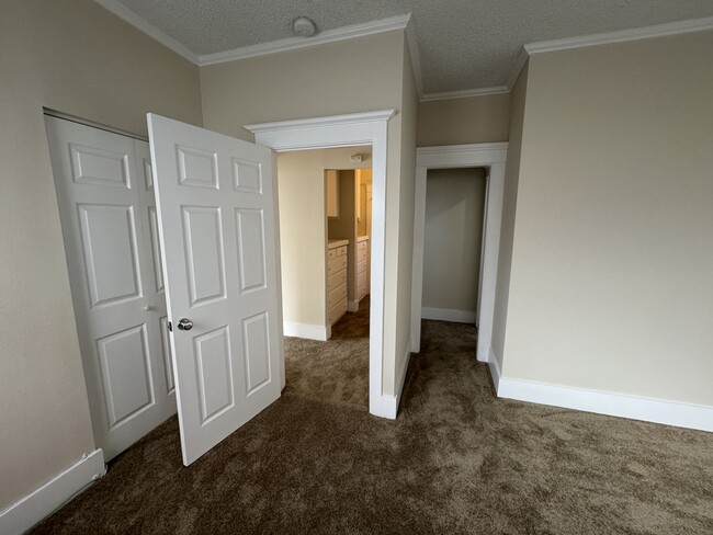 Primary bedroom. Bathroom entrance through the right. Closet to the left. - 1749 E 3rd St