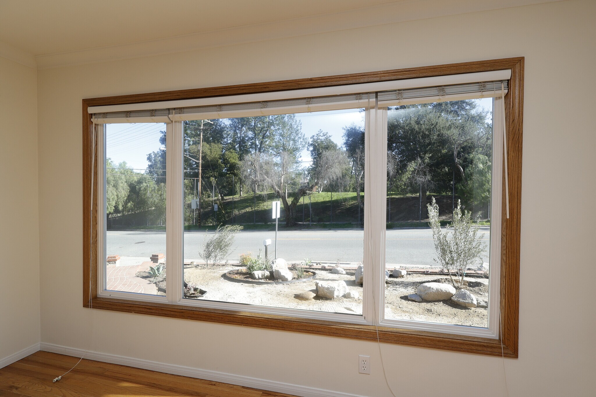 Big sound proof windows looking out onto the front rock garden and the greenery across. - 4831 Canoga Ave