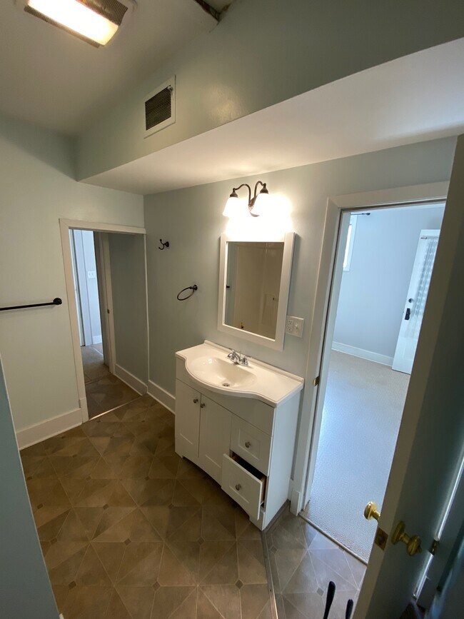 Bathroom with dual entry doors, tub/shower - 225 N Franklin St