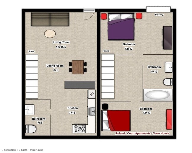 2 bedrooms + 2 baths Town House - Crescent Gardens Apartments