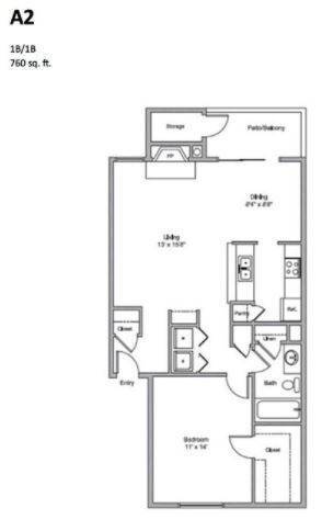 A2 One bedroom, One bath 760 sqft - Oaks of Westchase