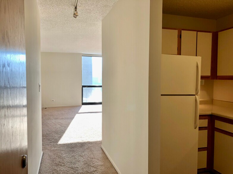 At the front door. Kitchen to the right, living area ahead. - 1122 N Clark St