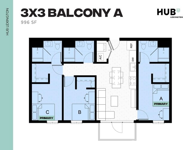 3x3 Balcony A - Hub Lexington Upper
