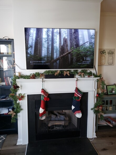 Living room + fire place + large TV - 405 W 7th St