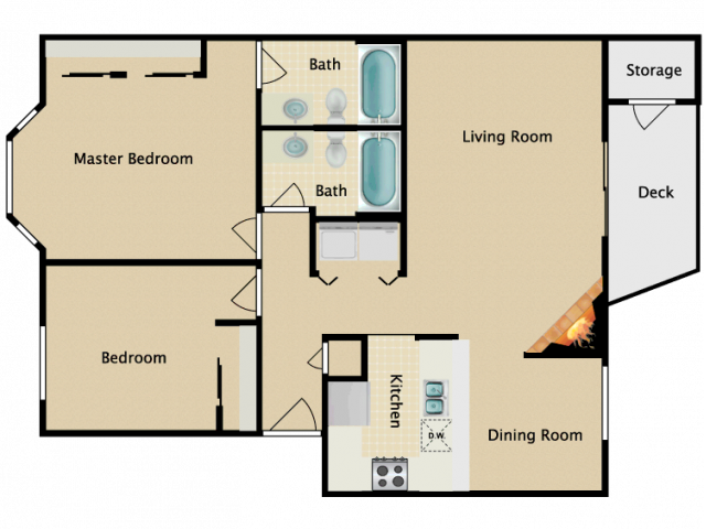 Large Two Bedroom Two Bath - College Pointe Apartments