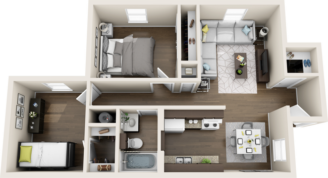 3D floor plan 2 bedroom.png - Blanco Oaks Apartments