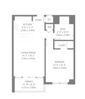 1BR/1BA - Midblock