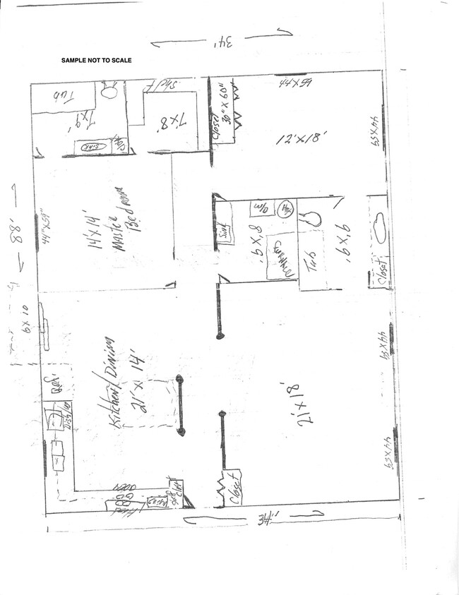 sample floor plan not to scale - 501 Crawford Ave