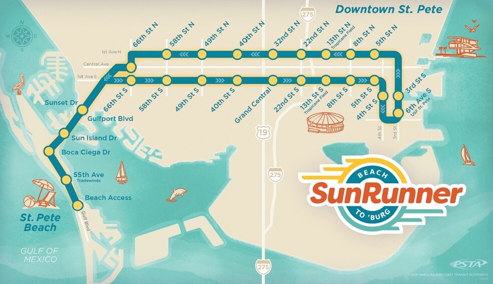 SunRunner map showing stops - 2344 1st Ave N