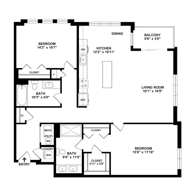 B9 Floor plan W Dimensions - Courthouse Square Apartments