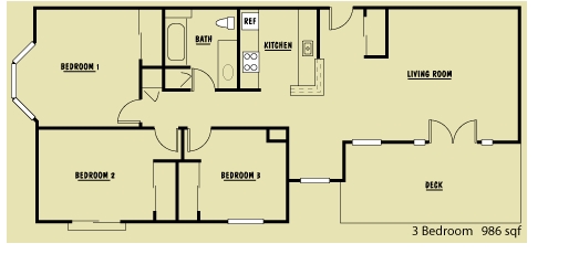 3BR/1BA - Mercer Court Apartments