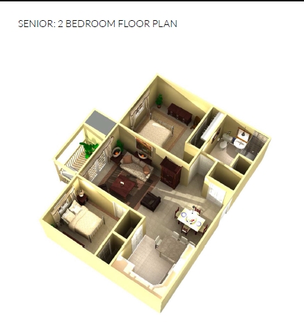 2BR 1BA - Floor Plan - Union Square Senior Apartments