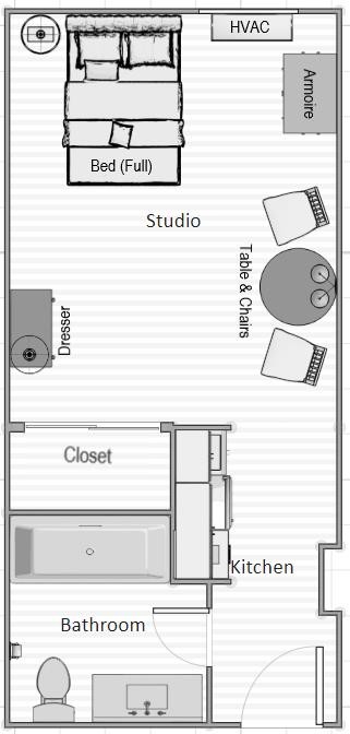 Furnished Efficiency-Floorplan - Diamond Square Apartments