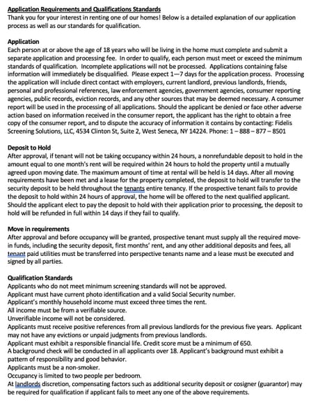 Rental Application Policy - 5514 Spring Tide Way