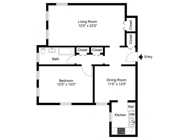 One bedroom floor plan - Gilpin Place Apartments