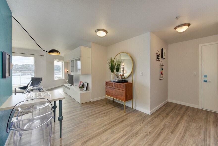 Entryway with Wood Inspired Floors - The Summit at Lake Union