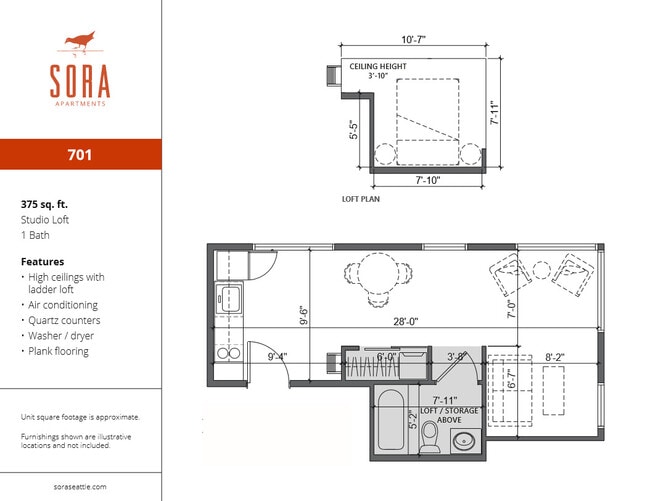 Unit 701 - 375 SQFT - Sora Apartments