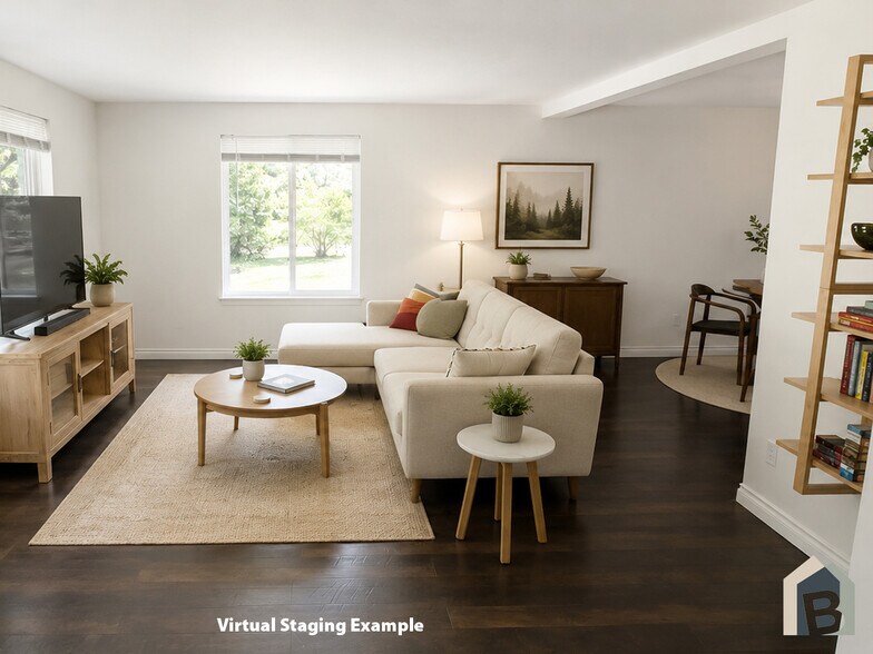 Bright welcoming living room (virtual staging example) - 20981 Port Gamble Rd NE