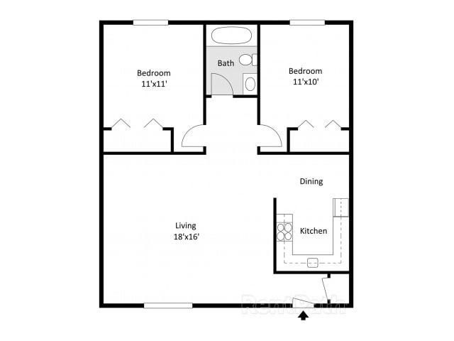 Glen Isle 2 Bedroom, 1 Bathroom 2D Floor Plan - Glen Isle Apartments