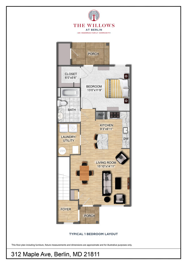 1 Bedroom Layout - The Willows at Berlin