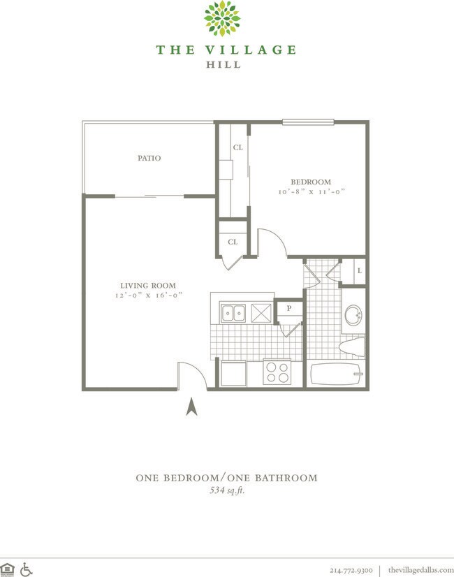 One Bedroom/One Bath - 534sf - The Village Hill