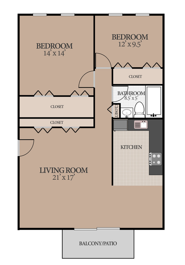 2 Bedroom 1 Bath - Carriage Hill