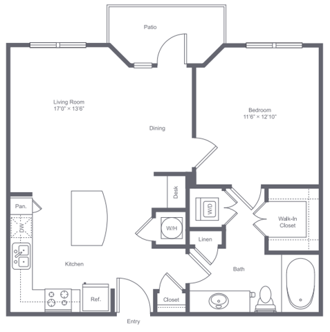 1 bedroom 1 bath apartment with dining area, private patio and 736 square feet - Park Central at Flower Mound